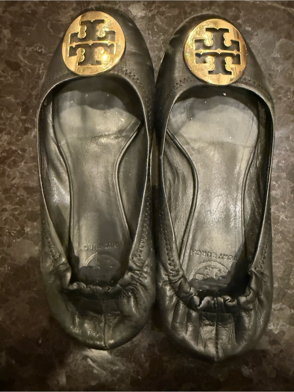 Tory Burch Black Leather Elastic-Top Ballet Flat
